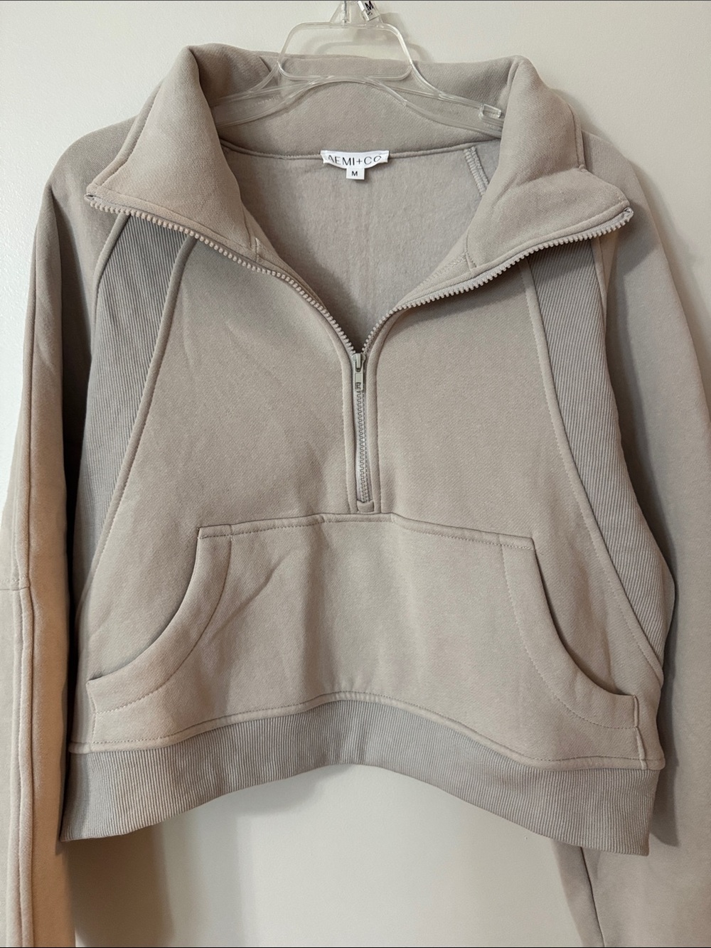 Aemi+Co Women's Taupe Half-Zip Pullover Hoodie
